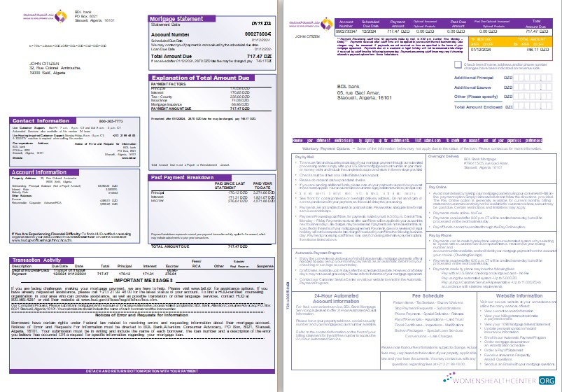 Download Algeria BDL bank mortgage statement, 3 pages 1 2 scr Photoshop template